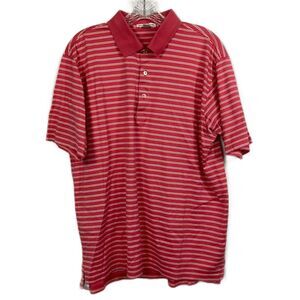Peter Millar Polo Shirt Mens Sz L Orange White Striped‎ Cotton Golf